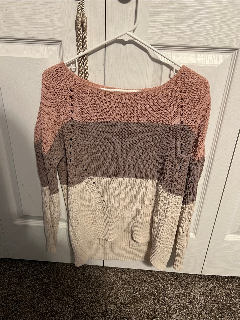Colorblock Knit Sweater - Pink, Taupe & Cream